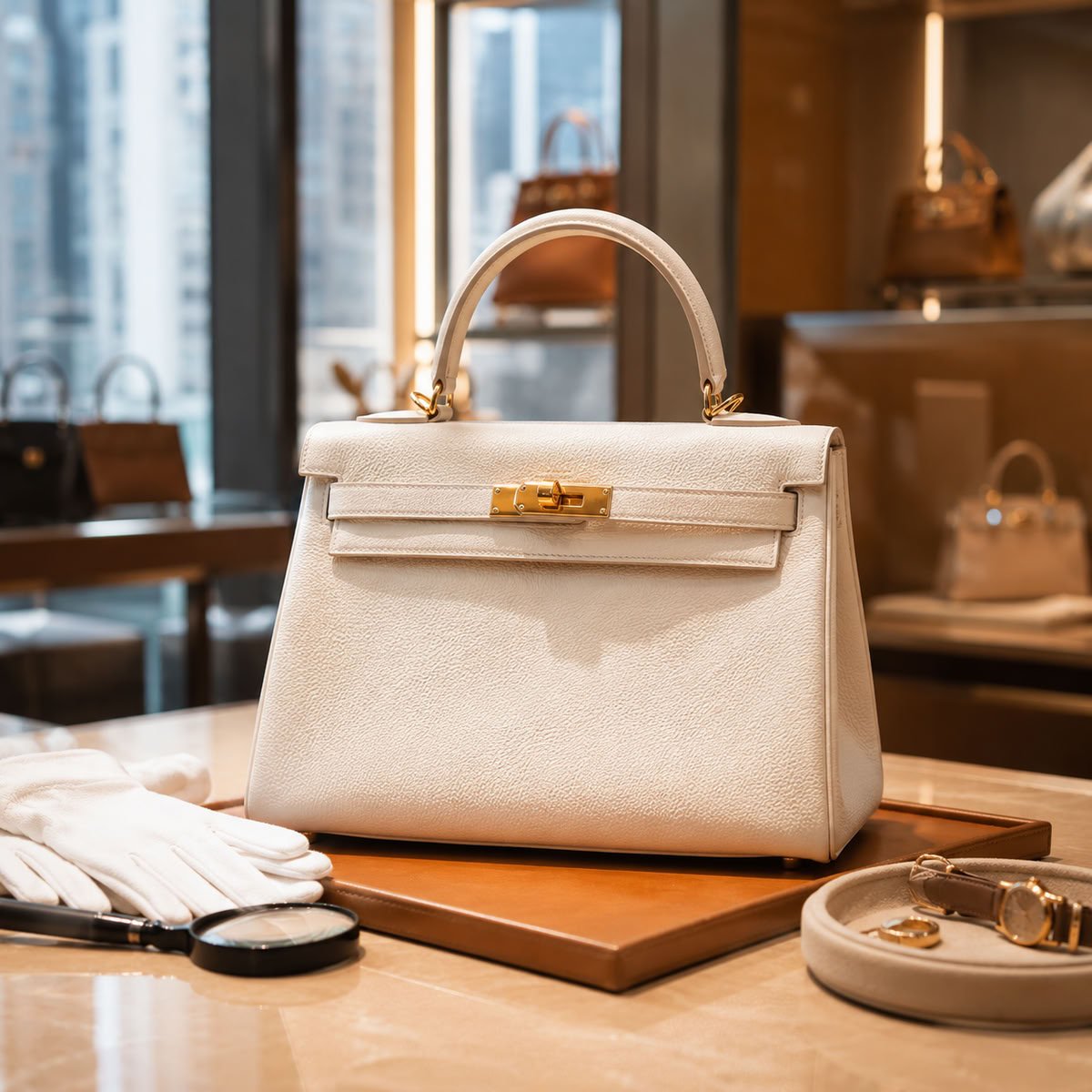 Hermès Kelly handbag authentication display