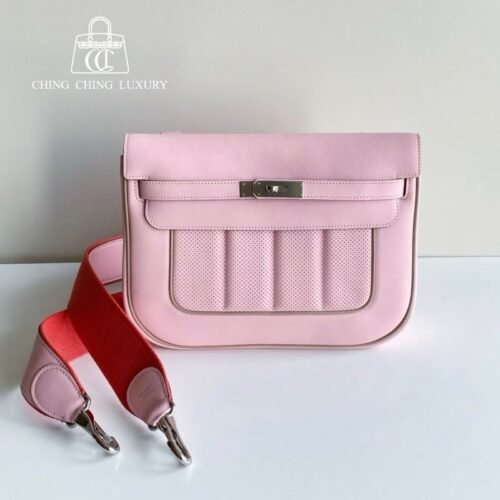 🌈Hermes🌈Berline 28💗櫻花粉拼鑽石灰銀扣💗