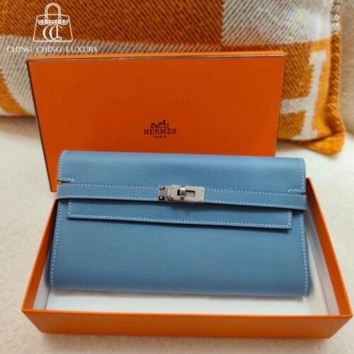 🌈Hermes🩵門市現貨🩵Kelly Wallet長銀包🌈全新🌟牛仔藍銀扣