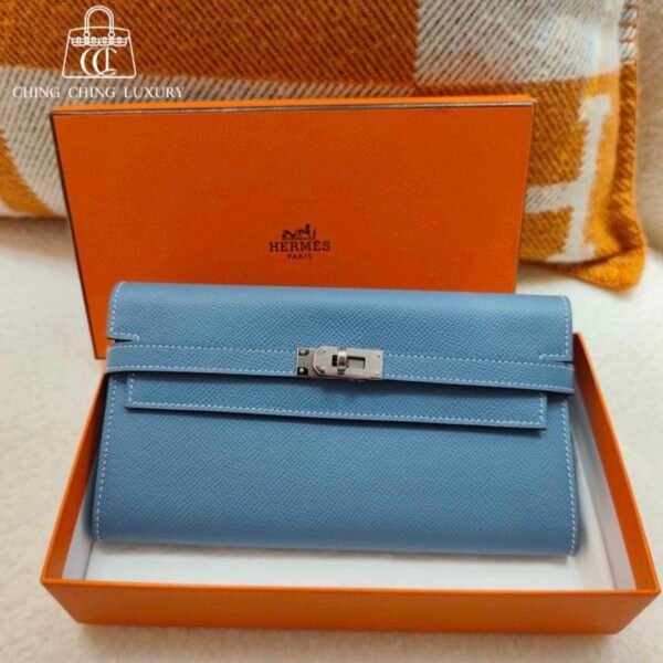 🌈Hermes🩵門市現貨🩵Kelly Wallet長銀包🌈全新🌟牛仔藍銀扣