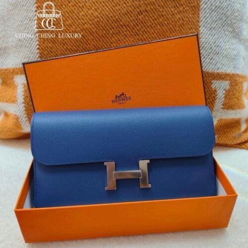 🌈Hermes💙門市現貨🌈全新🌟Constance Wallet長銀包💙R2瑪瑙藍銀扣💙